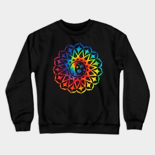 Mandala Moon Stars Rainbow Tie Dye Yoga Design Buddhist Zen Crewneck Sweatshirt